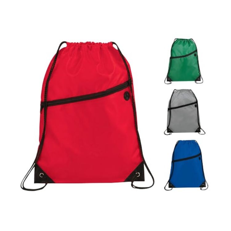 Picture of Polyester Drawstring Bag with Zippered Pocket