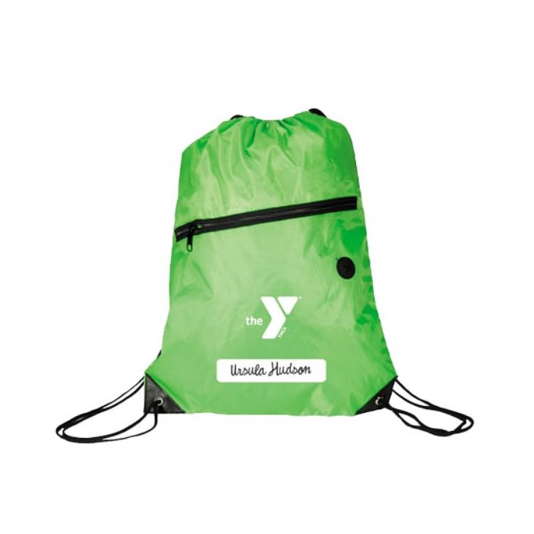 Picture of Polyester Drawstring Bag with Zippered Pocket