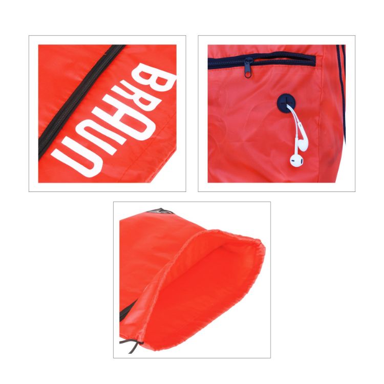 Picture of Polyester Drawstring Bag with Zippered Pocket