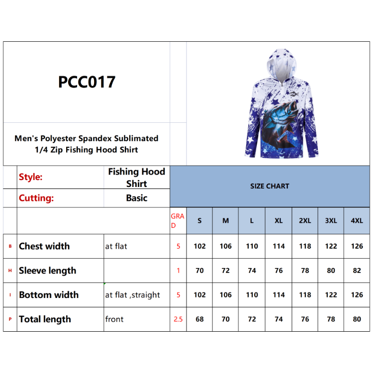 Picture of Men's Polyester Spandex Sublimated 1/4 Zip Fishing Hood Shirt