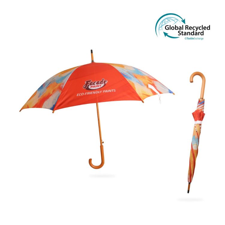 Picture of RPET Wooden Umbrella with Curved Handle