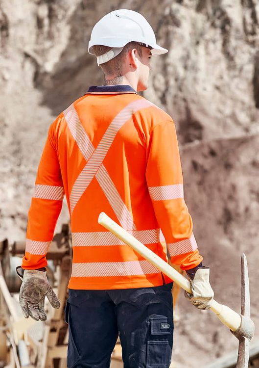 Picture of Unisex Hi Vis X Back NSW Rail Long Sleeve Polo