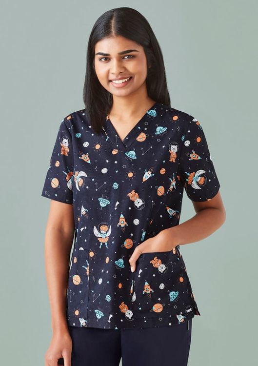 Picture of Womens Printed Space Party Scrub Top