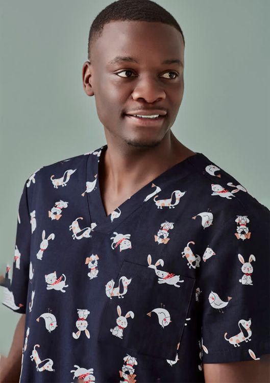 Picture of Mens Printed Best Friends Scrub Top