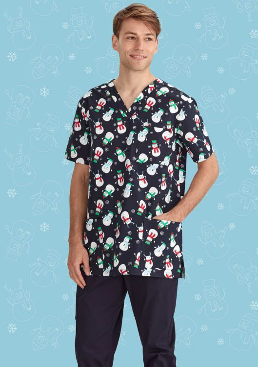 Picture of Mens Christmas V-Neck Short Sleeve Scrub Top