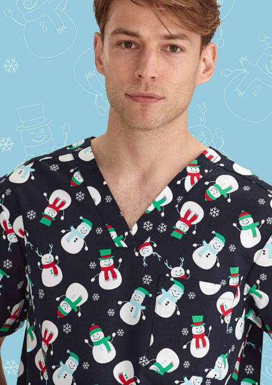 Picture of Mens Christmas V-Neck Short Sleeve Scrub Top