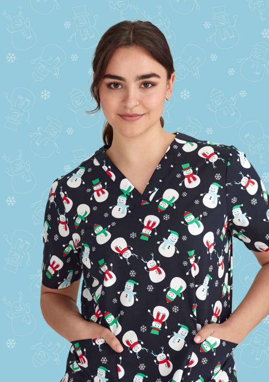 Picture of Womens Christmas V-Neck Short Sleeve Scrub Top