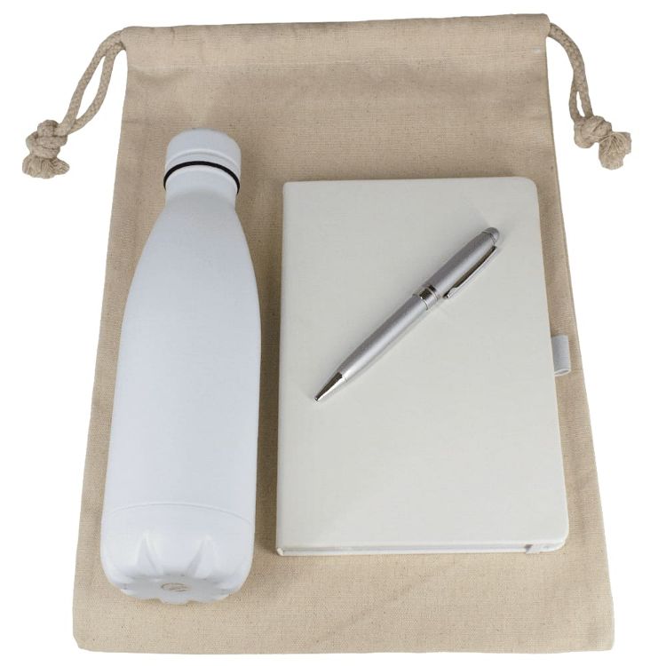 Picture of Gift Set - Cotton Drawstring Bag, Insulated Bottle, Journal & Pen