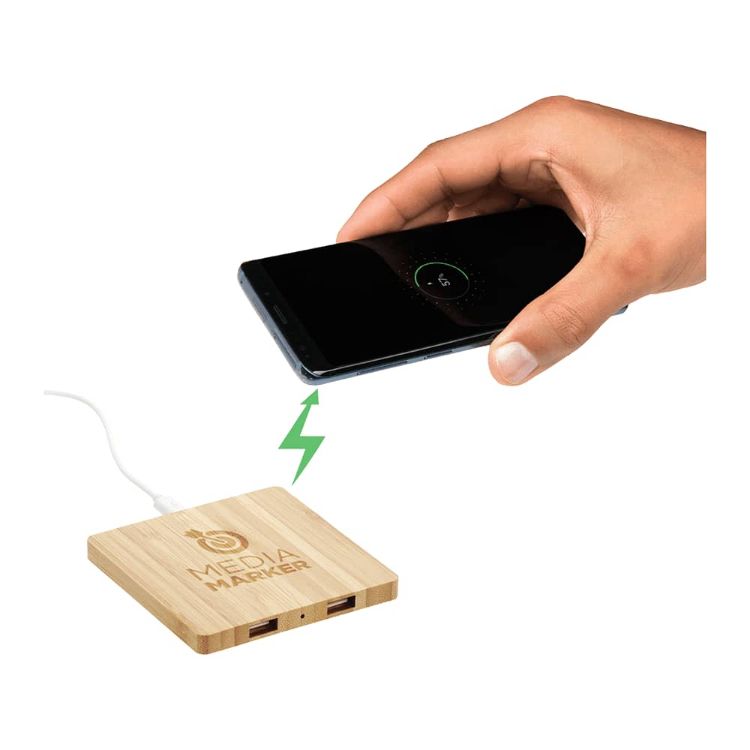 Picture of FSC Bamboo Wireless Charging Pad with Dual Outputs