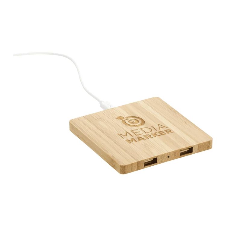 Picture of FSC Bamboo Wireless Charging Pad with Dual Outputs