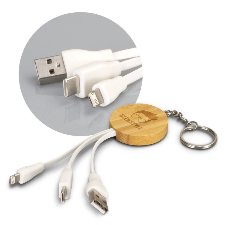 Picture of Bamboo Charging Cable Key Ring - Round