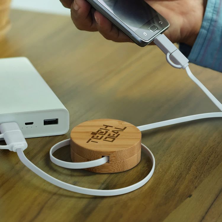 Picture of Bamboo Retractable Charging Cable